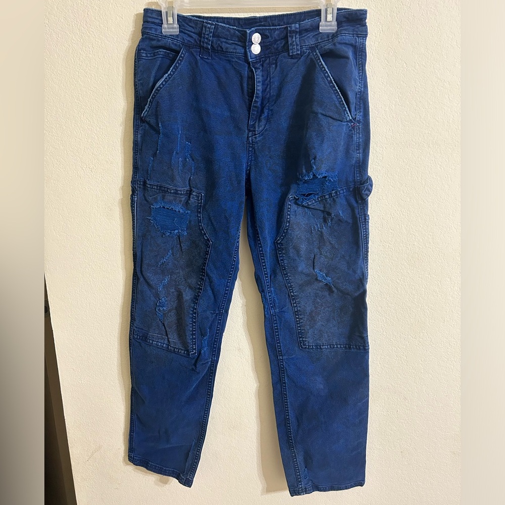 Pilcro Pants Womens Size 28 Blue Wanderer Utility Distressed Carpenter Workwear